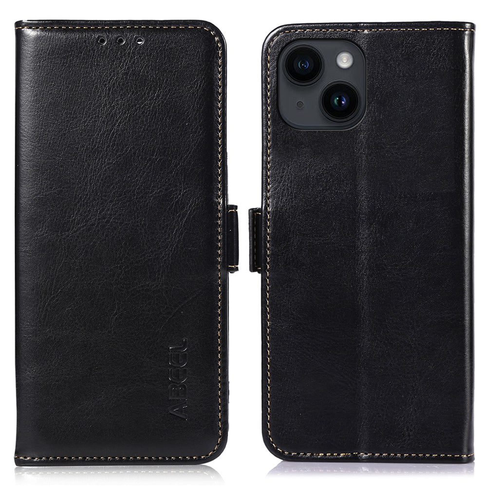 ABEEL pro iPhone 14 Plus PU kožené pouzdro Crazy Horse Texture Flip Stand Kryt na peněženku ABEEL pro iPhone 14 Plus PU kožené pouzdro Crazy Horse Texture Flip Stand Kryt na peněženku